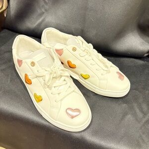Kurt Greiger Size 41 or 10 White Sneakers with Colorful Heart Accents
